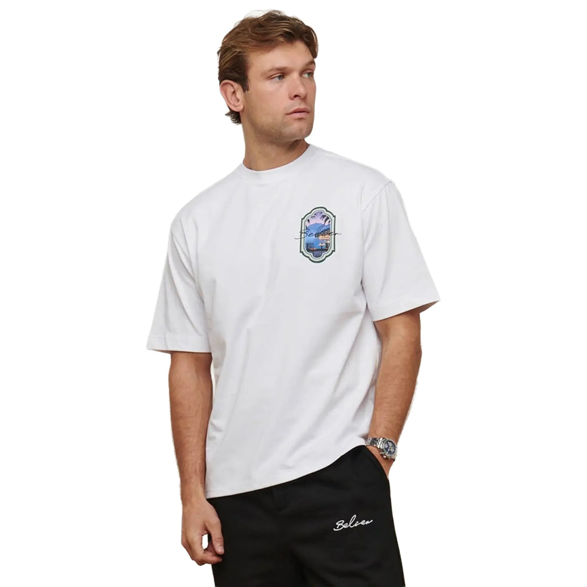 Front View of Belier Riviera View White T Shirt BM839WHT